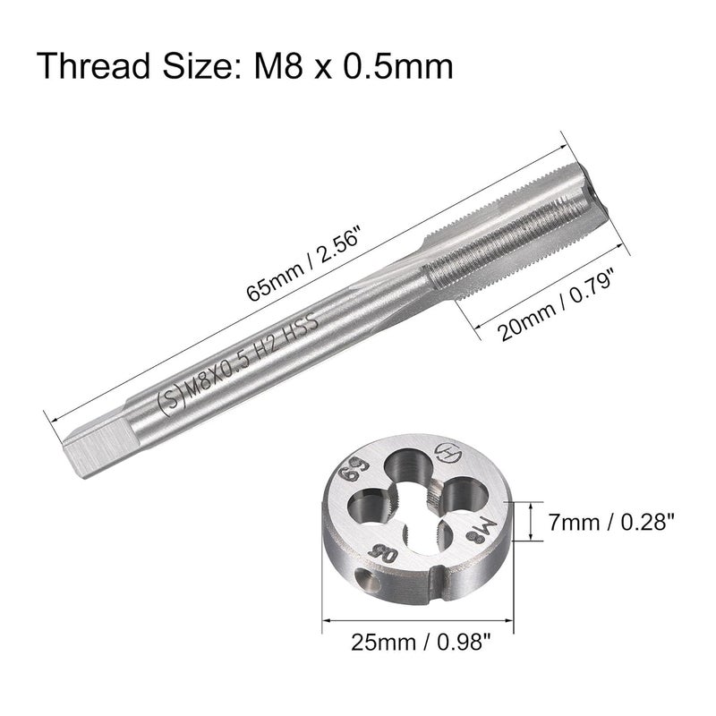 TOP-VIGOR M8 x 0.5mm Metric Tap and Die Set, Right Hand Machine Thread Tap with Round Threading Die for Making or Repairing Threads on Iron, Copper, Steel and Other Metal Materials - Image 2